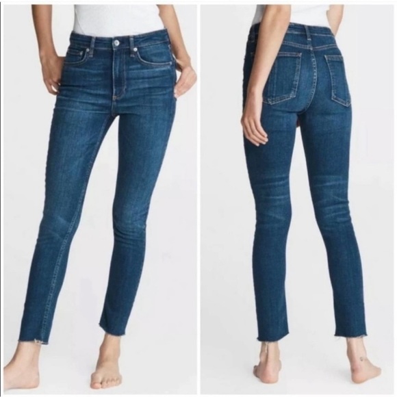 rag & bone 10” High Rise Ankle Skinny Raw Hem Jeans in Mad River Wash Size 24 - Picture 1 of 11